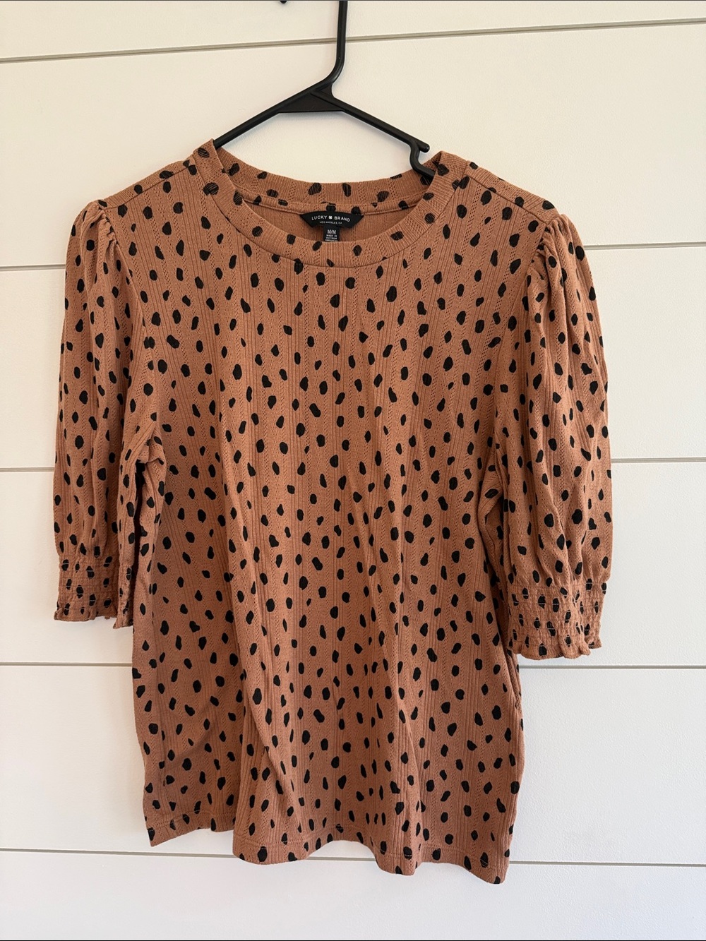 Lucky Brand Brown Polka Dot Puff Sleeve Top